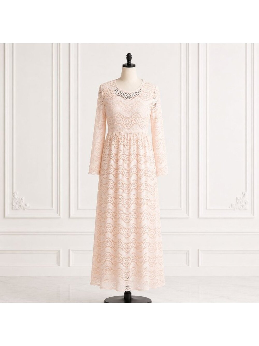 Storybook Heirlooms Pink Lace Maxi Dress Empire Waist Cottagecore Coquette 12